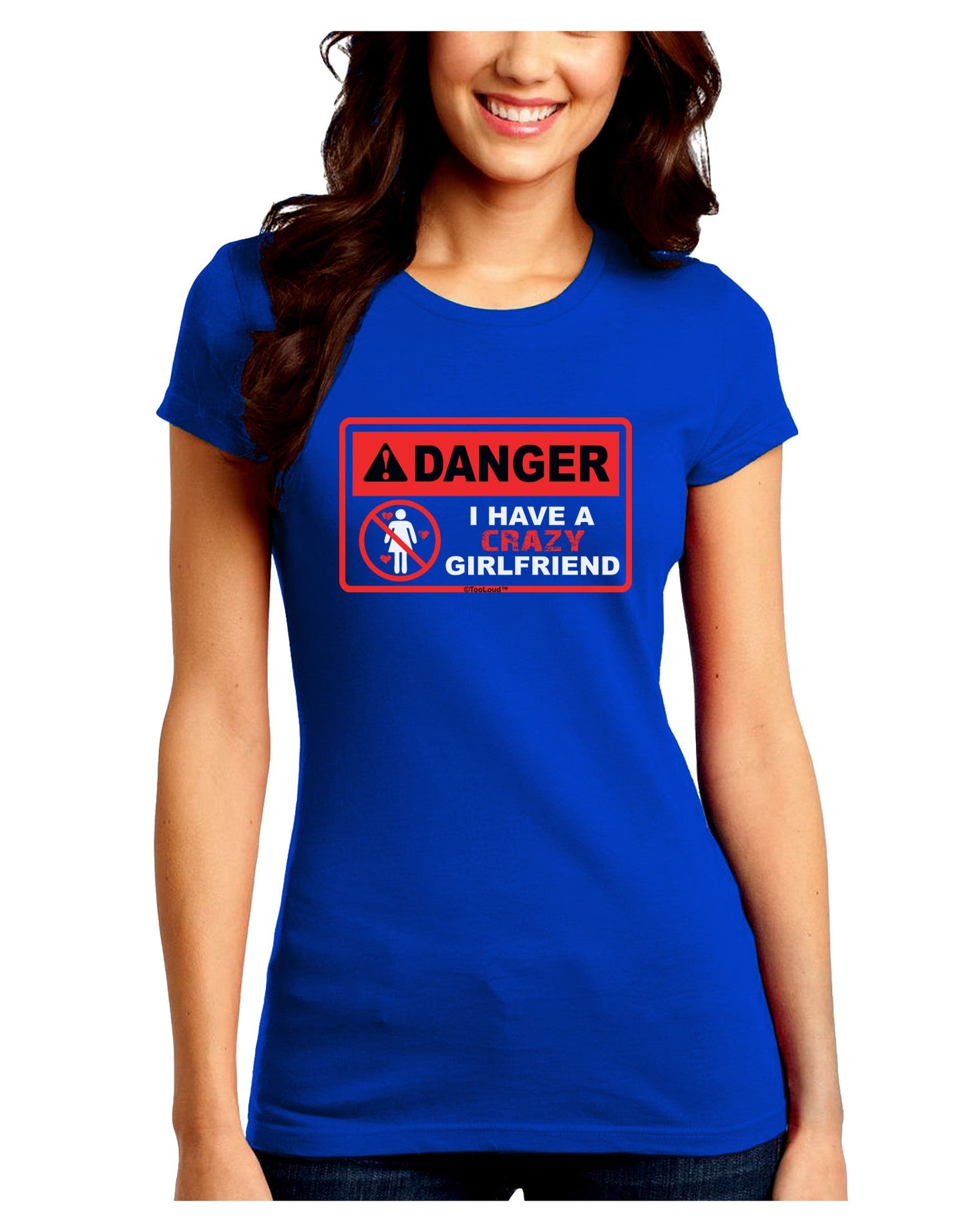 Danger - Crazy Girlfriend Juniors Petite Crew Dark T-Shirt-T-Shirts Juniors Tops-TooLoud-Royal-Blue-Juniors Fitted Small-Davson Sales