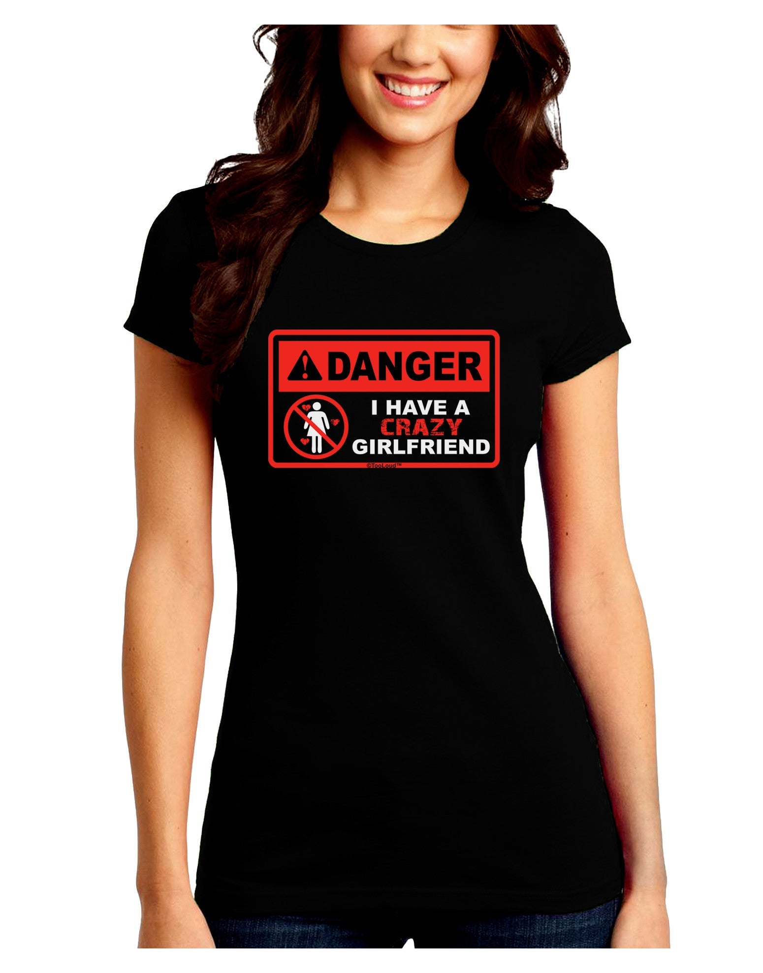 Danger - Crazy Girlfriend Juniors Petite Crew Dark T-Shirt-T-Shirts Juniors Tops-TooLoud-Black-Juniors Fitted Small-Davson Sales