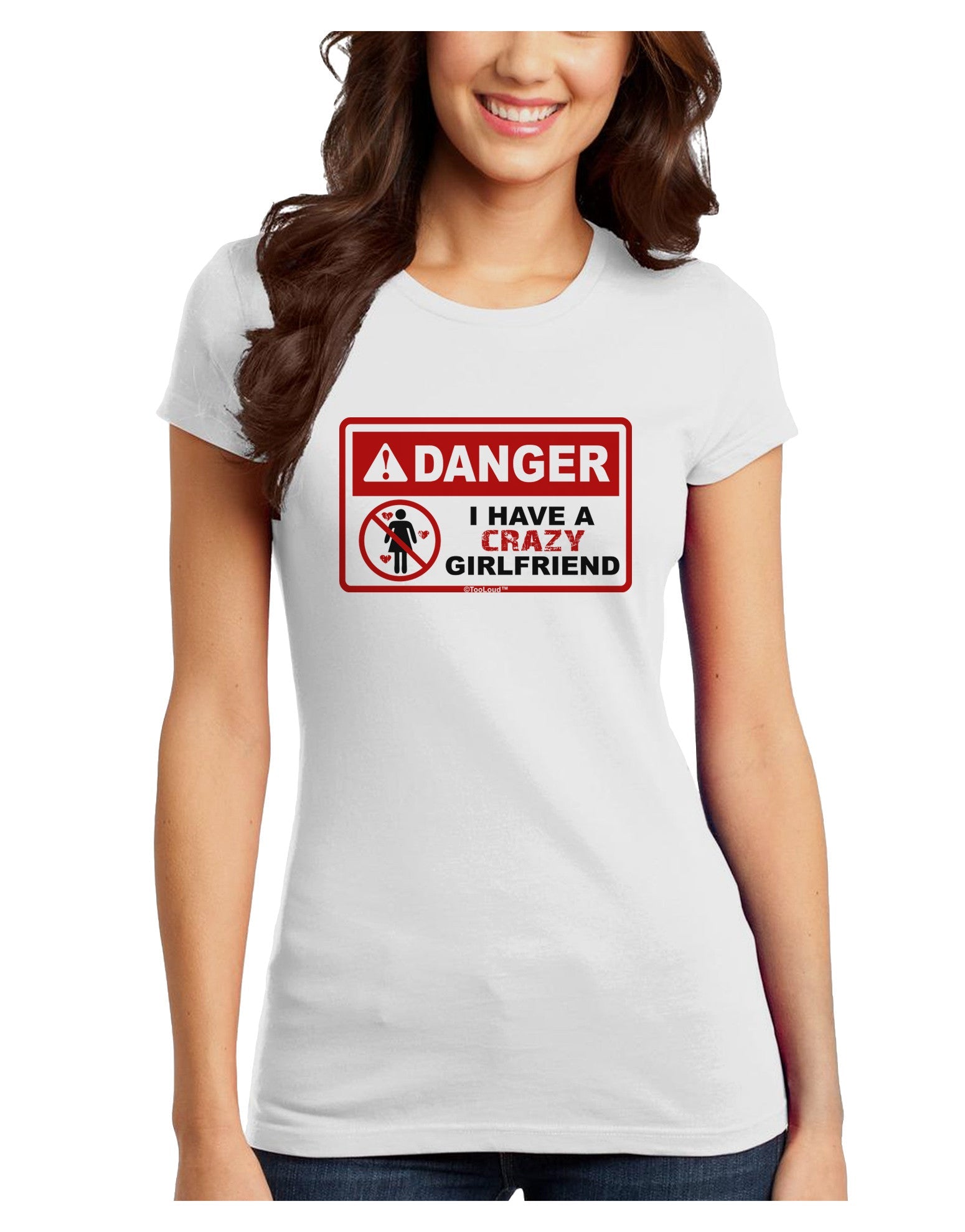 Danger - Crazy Girlfriend Juniors Petite T-Shirt-T-Shirts Juniors Tops-TooLoud-White-Juniors Fitted X-Small-Davson Sales
