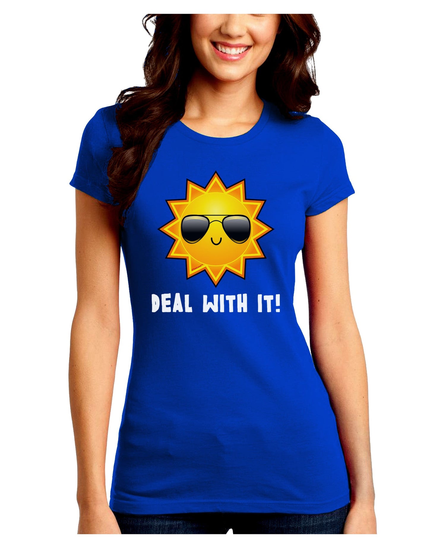 Deal With It Cute Sun Juniors Petite Crew Dark T-Shirt-T-Shirts Juniors Tops-TooLoud-Royal-Blue-Juniors Fitted Small-Davson Sales