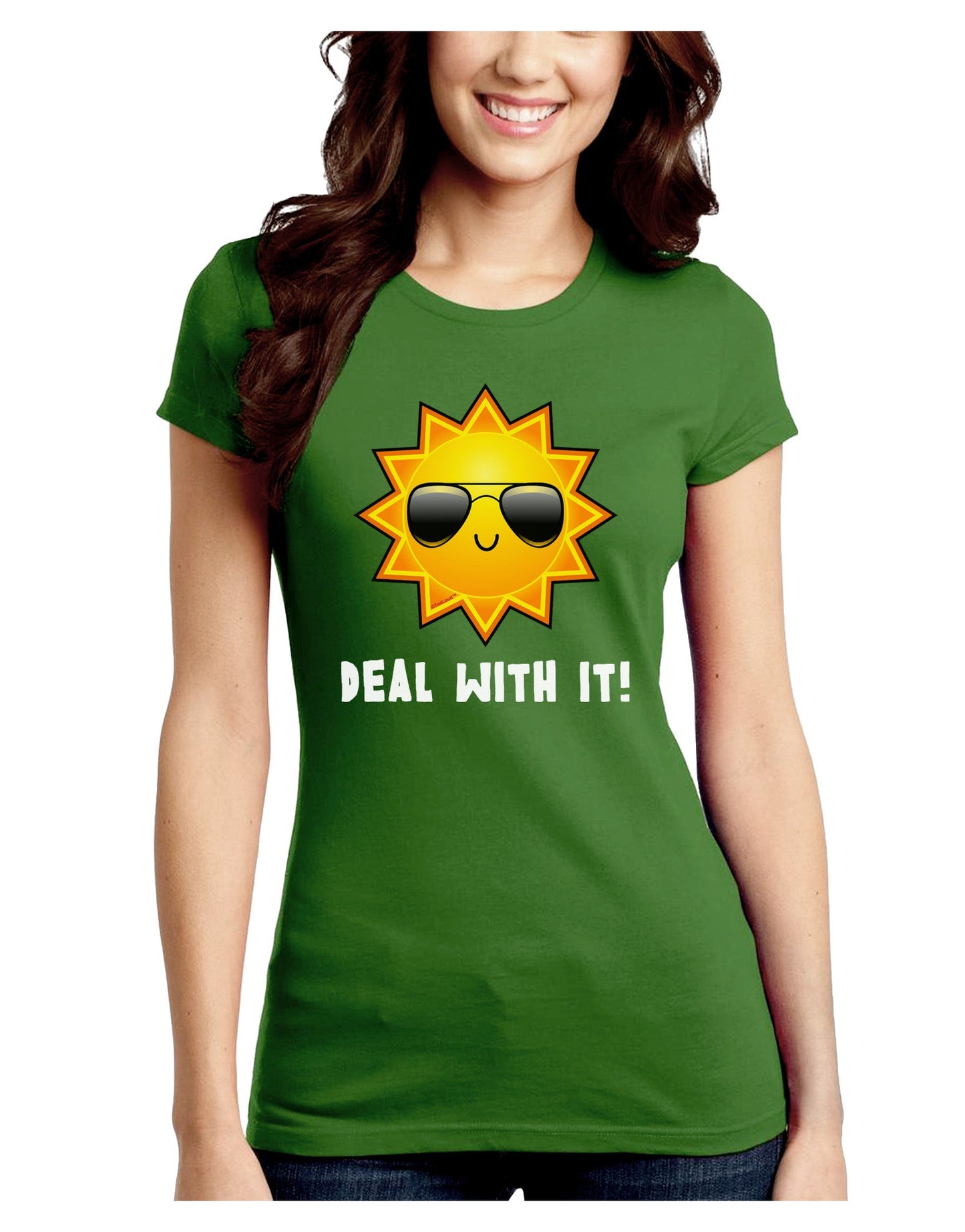 Deal With It Cute Sun Juniors Petite Crew Dark T-Shirt-T-Shirts Juniors Tops-TooLoud-Kiwi-Green-Juniors Fitted Small-Davson Sales