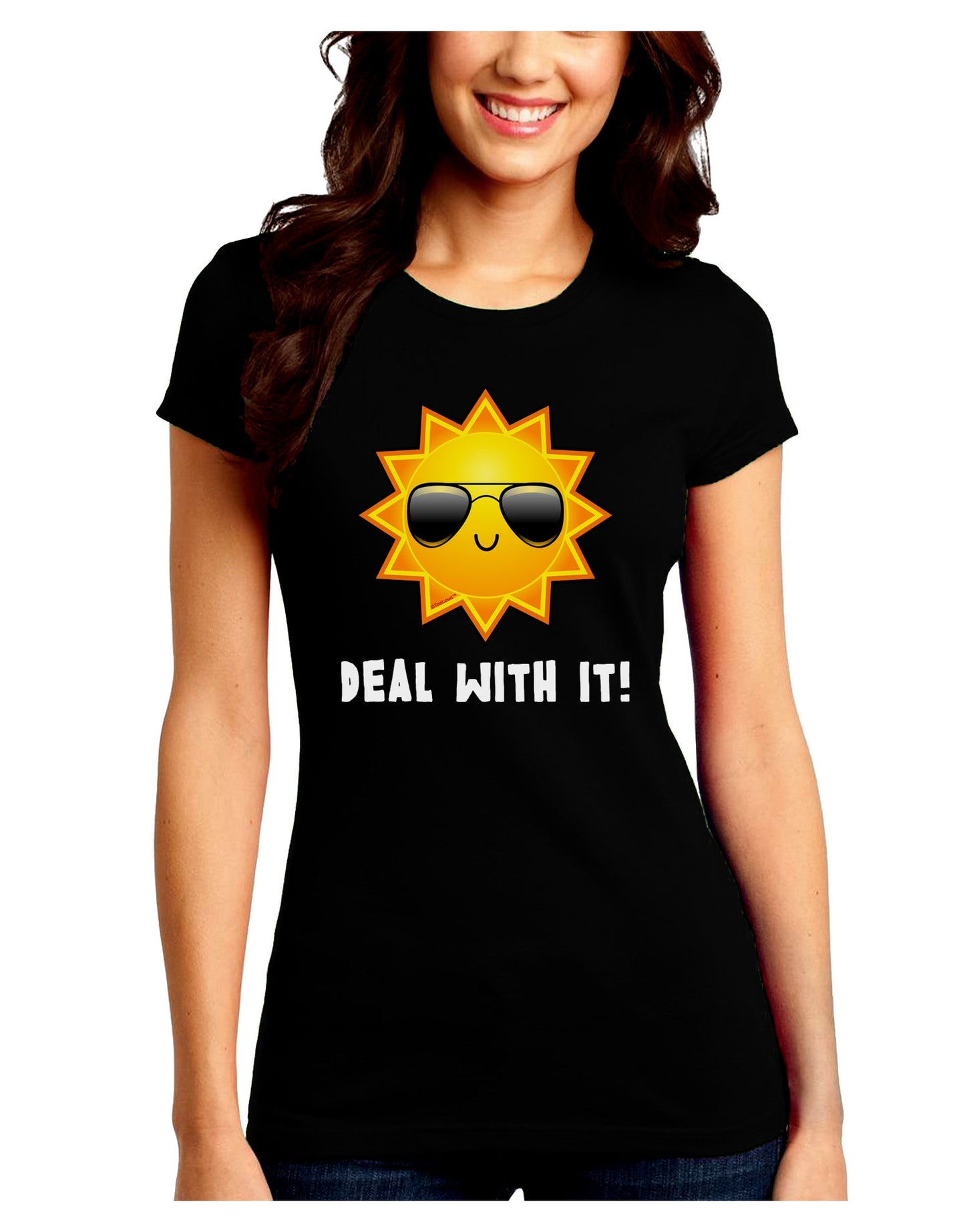 Deal With It Cute Sun Juniors Petite Crew Dark T-Shirt-T-Shirts Juniors Tops-TooLoud-Black-Juniors Fitted Small-Davson Sales
