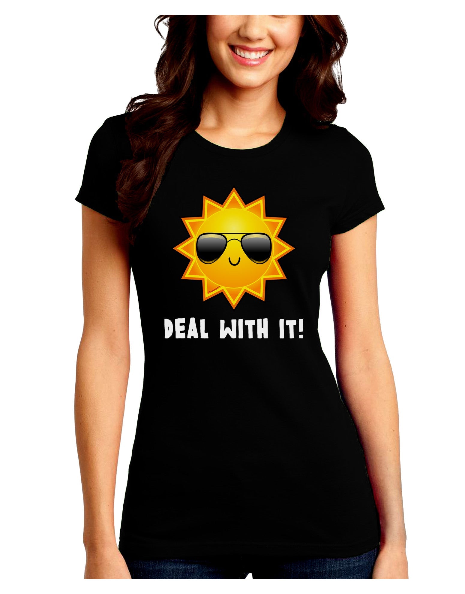 Deal With It Cute Sun Juniors Petite Crew Dark T-Shirt-T-Shirts Juniors Tops-TooLoud-Black-Juniors Fitted Small-Davson Sales