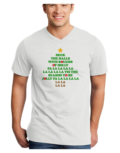 Deck the Halls Lyrics Christmas Tree Adult V-Neck T-shirt-Mens V-Neck T-Shirt-TooLoud-White-Small-Davson Sales