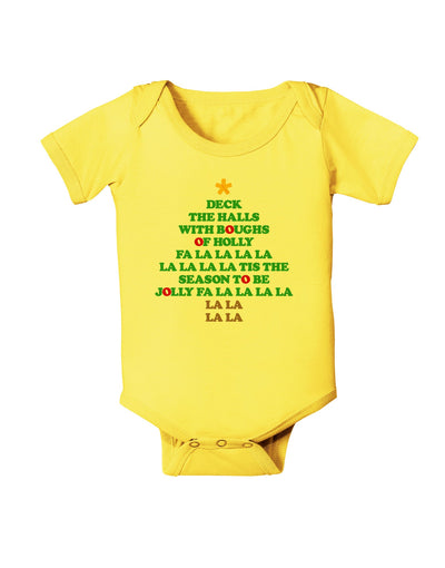 Deck the Halls Lyrics Christmas Tree Baby Romper Bodysuit-Baby Romper-TooLoud-Yellow-06-Months-Davson Sales