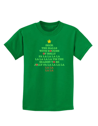 Deck the Halls Lyrics Christmas Tree Childrens Dark T-Shirt-Childrens T-Shirt-TooLoud-Kelly-Green-X-Small-Davson Sales