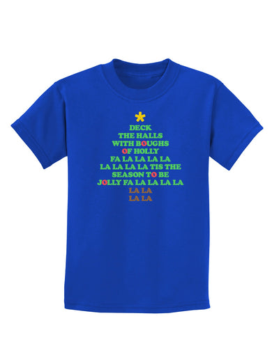 Deck the Halls Lyrics Christmas Tree Childrens Dark T-Shirt-Childrens T-Shirt-TooLoud-Royal-Blue-X-Small-Davson Sales