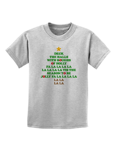 Deck the Halls Lyrics Christmas Tree Childrens T-Shirt-Childrens T-Shirt-TooLoud-AshGray-X-Small-Davson Sales