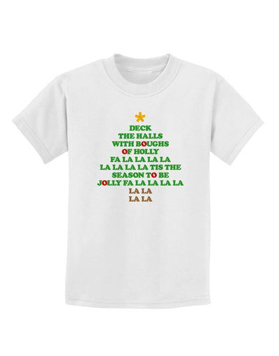 Deck the Halls Lyrics Christmas Tree Childrens T-Shirt-Childrens T-Shirt-TooLoud-White-X-Small-Davson Sales