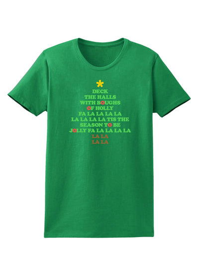 Deck the Halls Lyrics Christmas Tree Womens Dark T-Shirt-TooLoud-Kelly-Green-X-Small-Davson Sales