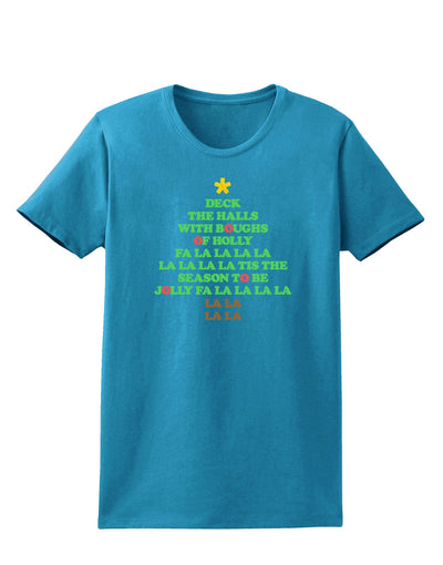Deck the Halls Lyrics Christmas Tree Womens Dark T-Shirt-TooLoud-Turquoise-X-Small-Davson Sales