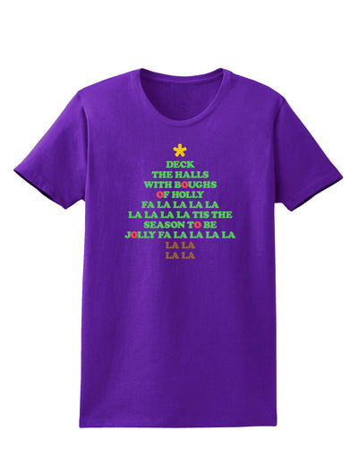 Deck the Halls Lyrics Christmas Tree Womens Dark T-Shirt-TooLoud-Purple-X-Small-Davson Sales