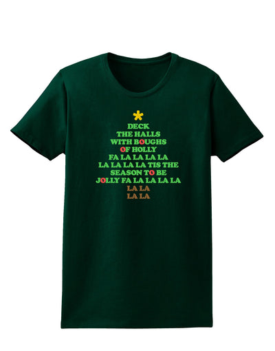 Deck the Halls Lyrics Christmas Tree Womens Dark T-Shirt-TooLoud-Forest-Green-Small-Davson Sales