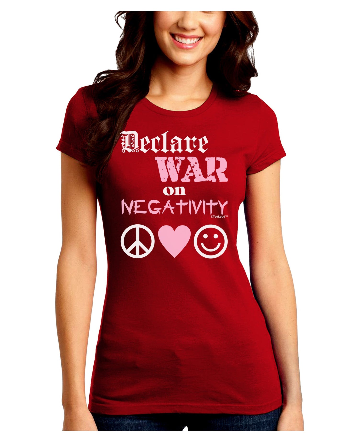 Declare War on Negativity Juniors Crew Dark T-Shirt-T-Shirts Juniors Tops-TooLoud-Red-Juniors Fitted Small-Davson Sales