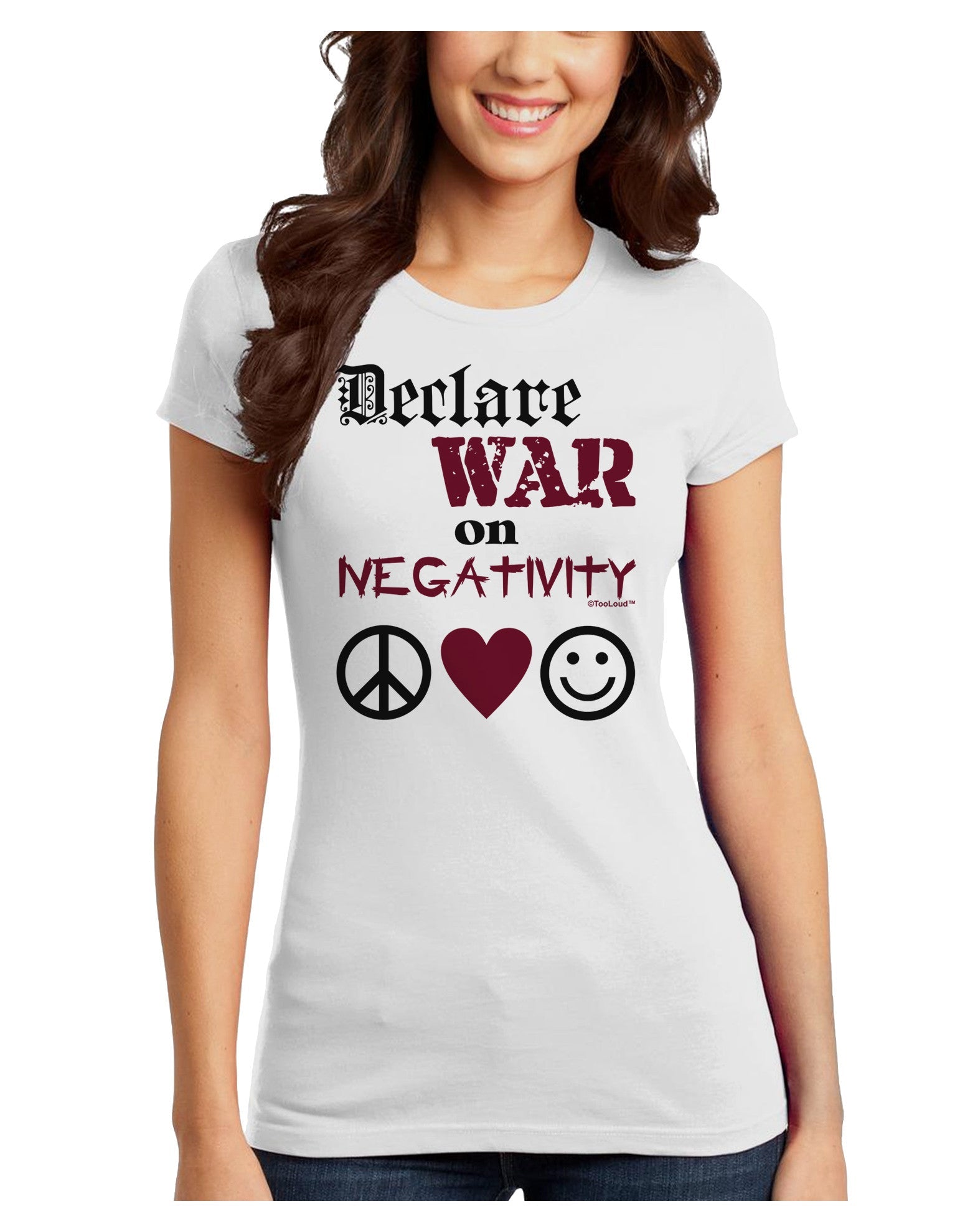 Declare War on Negativity Juniors T-Shirt-Womens Juniors T-Shirt-TooLoud-White-Juniors Fitted X-Small-Davson Sales