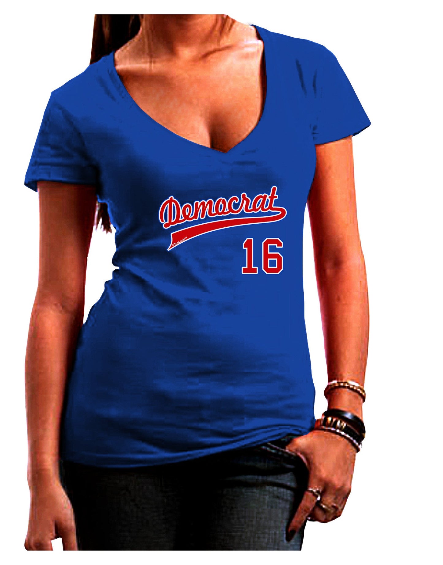 Democrat Jersey 16 Womens V-Neck Dark T-Shirt-Womens V-Neck T-Shirts-TooLoud-Royal-Blue-Juniors Fitted Small-Davson Sales