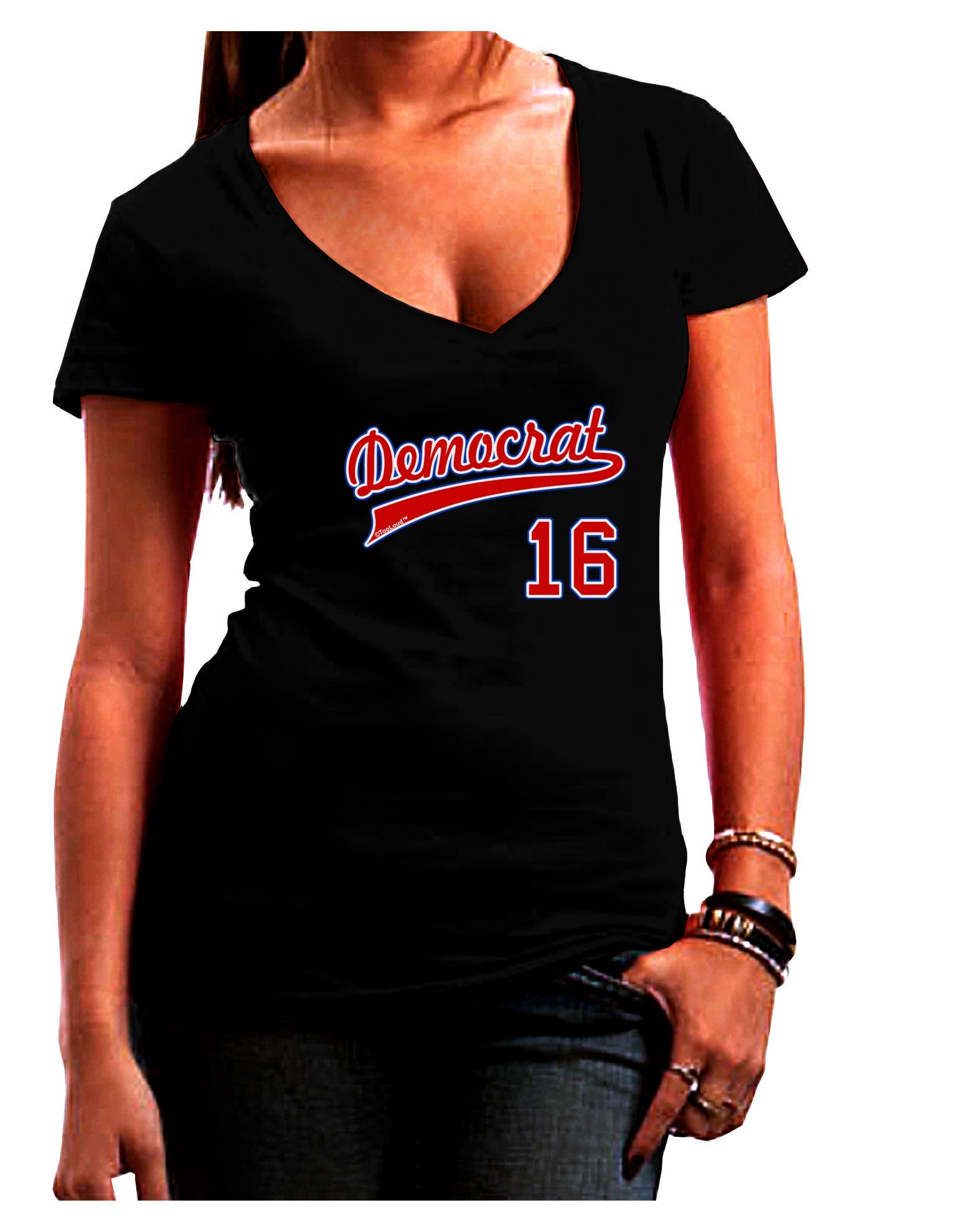 Democrat Jersey 16 Womens V-Neck Dark T-Shirt-Womens V-Neck T-Shirts-TooLoud-Black-Juniors Fitted Small-Davson Sales