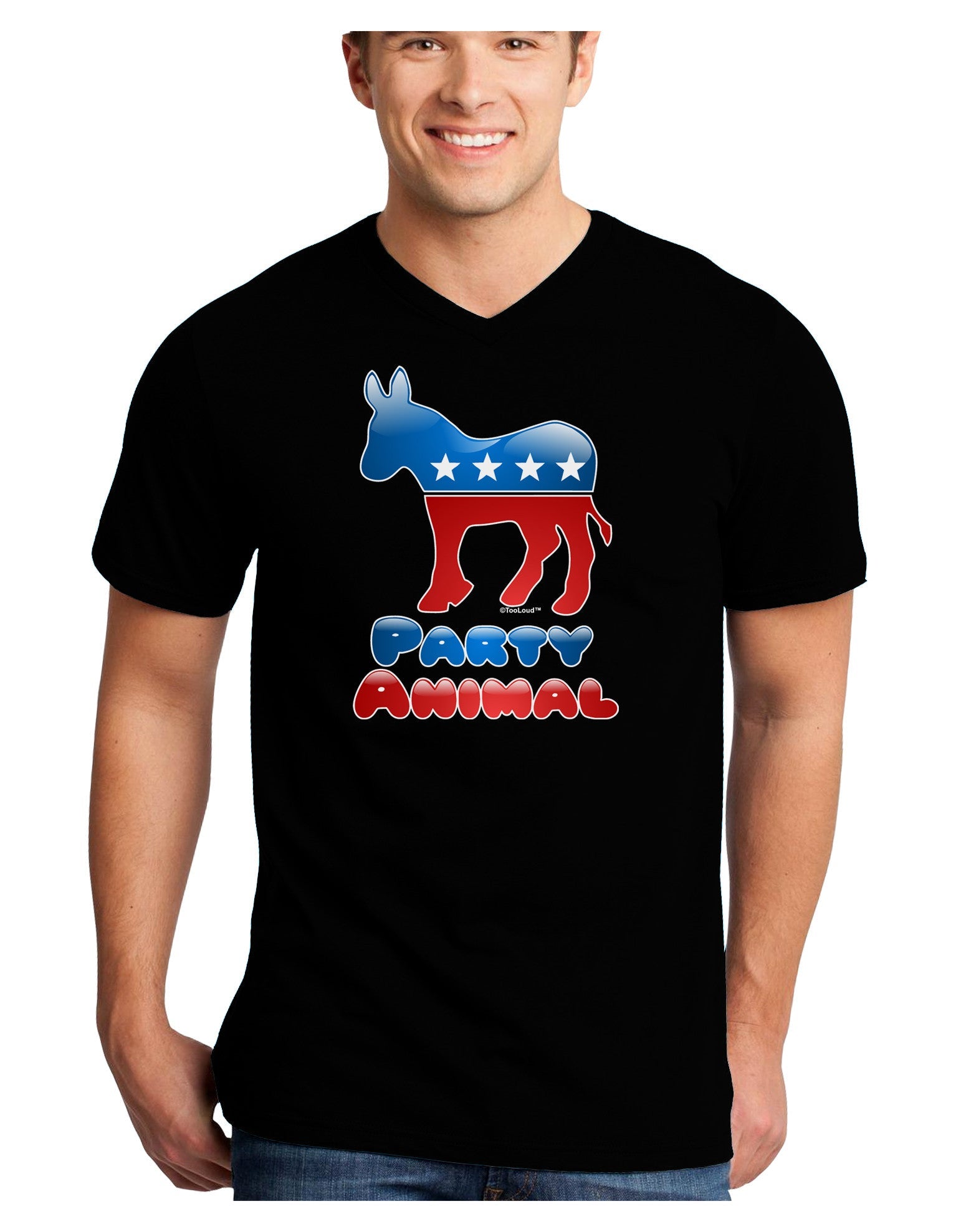 Democrat Party Animal Adult Dark V-Neck T-Shirt-TooLoud-Black-Small-Davson Sales