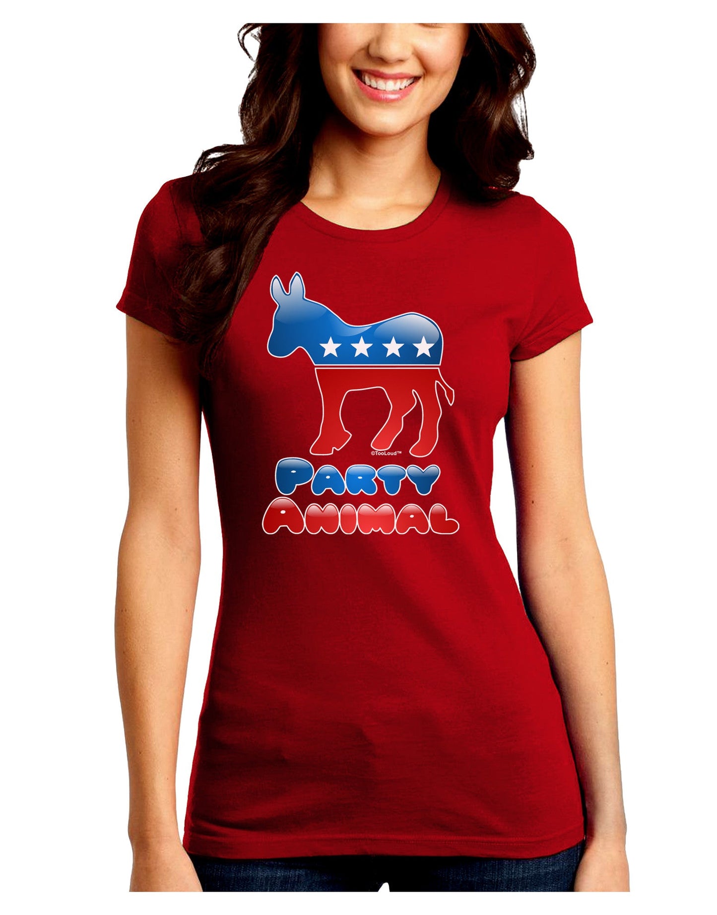 Democrat Party Animal Juniors Petite Crew Dark T-Shirt-T-Shirts Juniors Tops-TooLoud-Red-Juniors Fitted Small-Davson Sales
