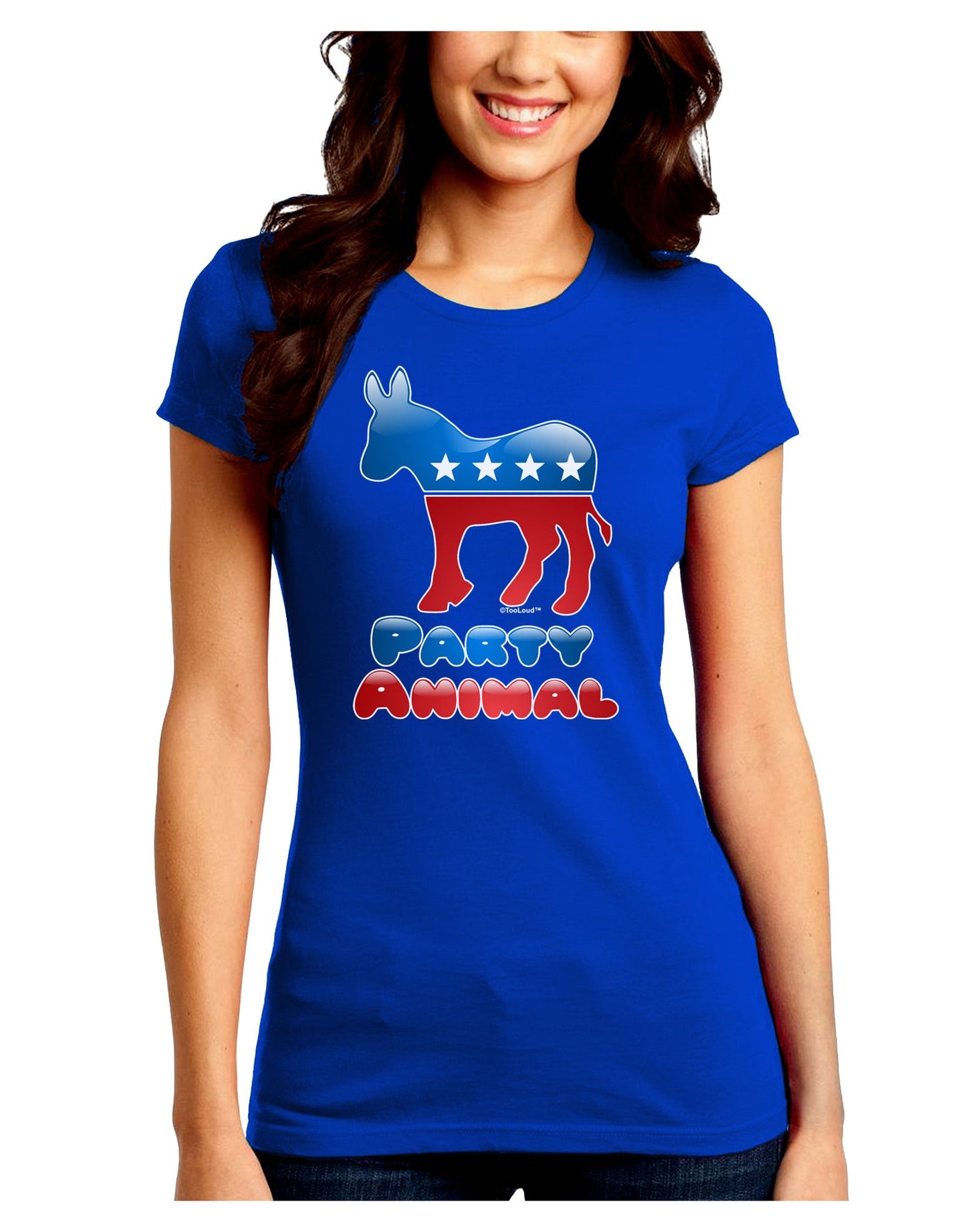 Democrat Party Animal Juniors Petite Crew Dark T-Shirt-T-Shirts Juniors Tops-TooLoud-Royal-Blue-Juniors Fitted Small-Davson Sales