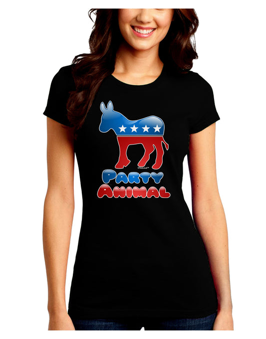 Democrat Party Animal Juniors Petite Crew Dark T-Shirt-T-Shirts Juniors Tops-TooLoud-Black-Juniors Fitted Small-Davson Sales
