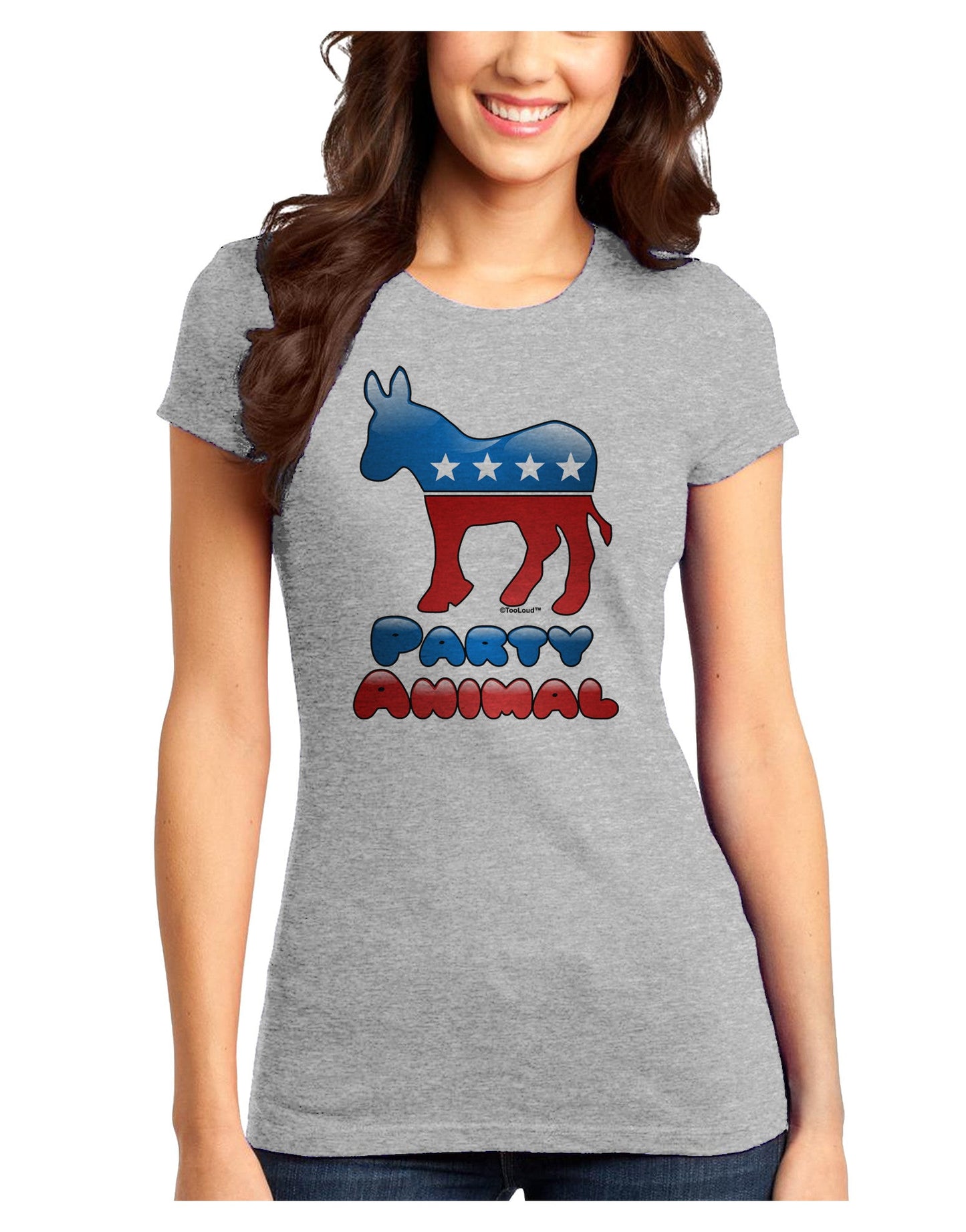 Democrat Party Animal Juniors Petite T-Shirt-T-Shirts Juniors Tops-TooLoud-Ash-Gray-Juniors Fitted X-Small-Davson Sales