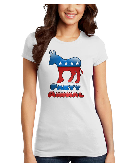 Democrat Party Animal Juniors Petite T-Shirt-T-Shirts Juniors Tops-TooLoud-White-Juniors Fitted X-Small-Davson Sales