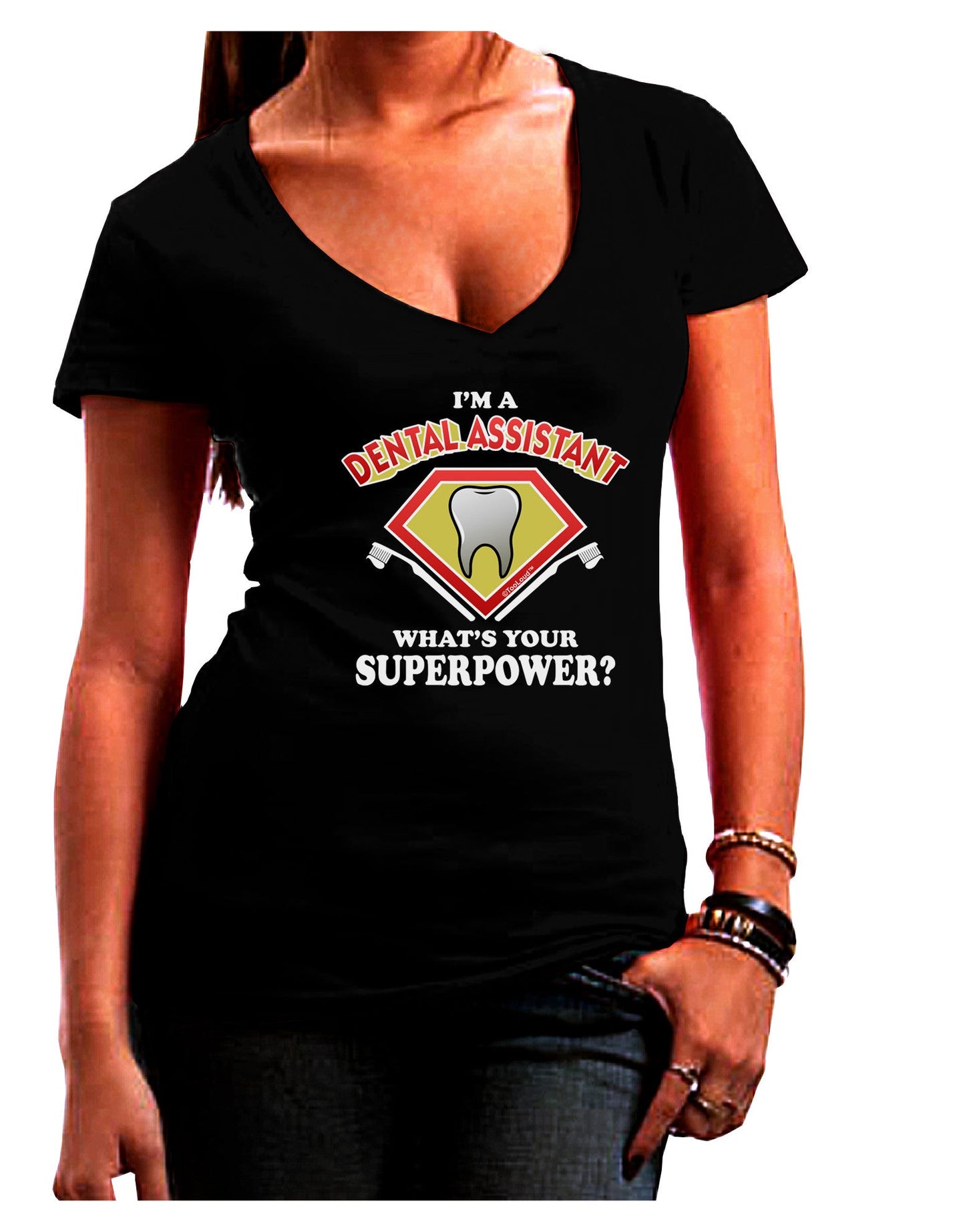 Dental Assistant - Superpower Womens V-Neck Dark T-Shirt-Womens V-Neck T-Shirts-TooLoud-Black-Juniors Fitted Small-Davson Sales