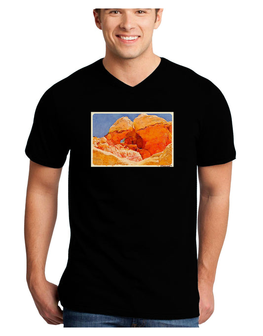Desert Landscape Watercolor Adult Dark V-Neck T-Shirt-TooLoud-Black-Small-Davson Sales
