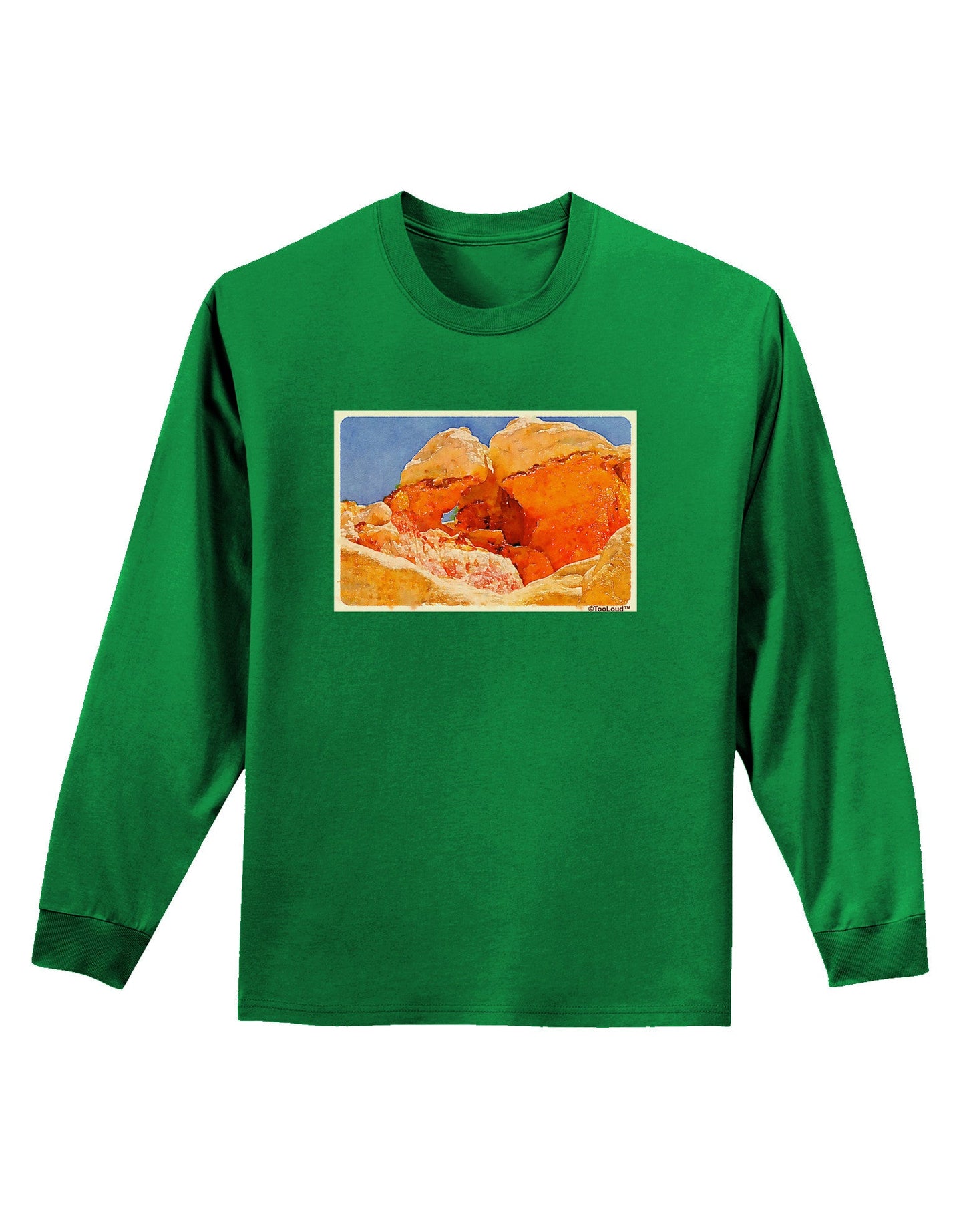 Desert Landscape Watercolor Adult Long Sleeve Dark T-Shirt-TooLoud-Kelly-Green-Small-Davson Sales