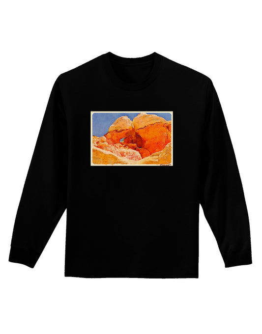 Desert Landscape Watercolor Adult Long Sleeve Dark T-Shirt-TooLoud-Black-Small-Davson Sales