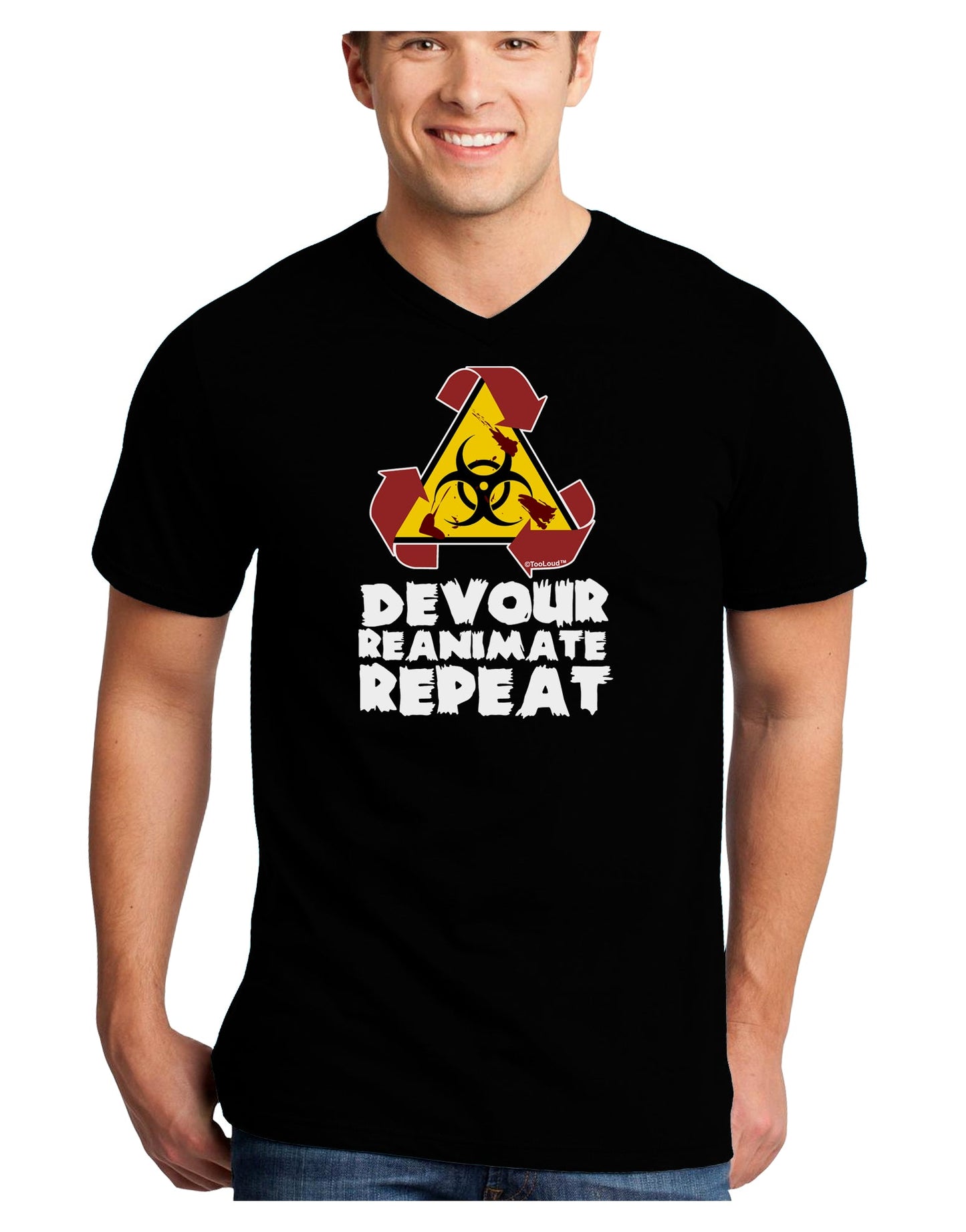 Devour Reanimate Repeat Adult Dark V-Neck T-Shirt by TooLoud-Mens V-Neck T-Shirt-TooLoud-Black-Small-Davson Sales