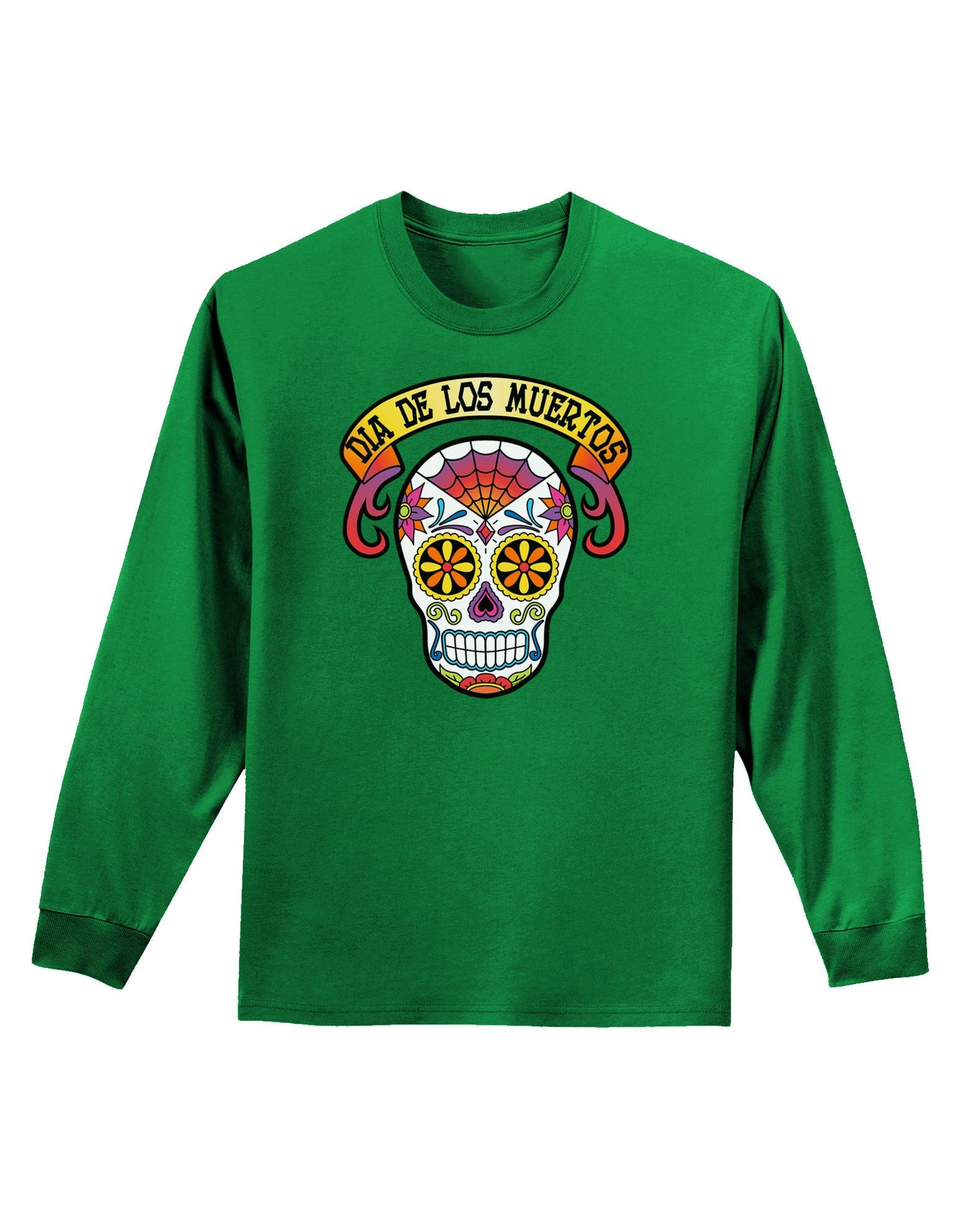 Dia de los Muertos Calavera Adult Long Sleeve Dark T-Shirt-TooLoud-Kelly-Green-Small-Davson Sales