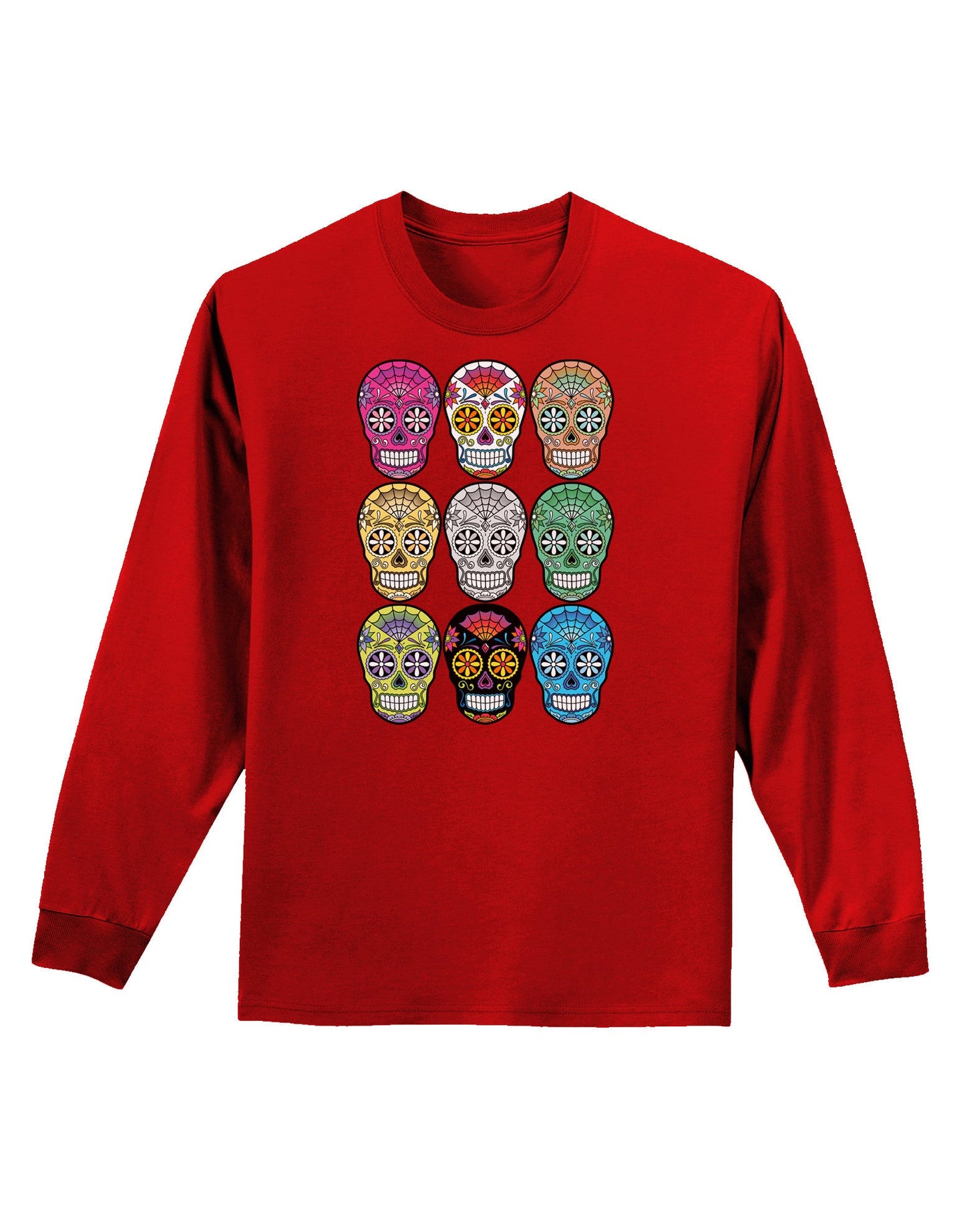 Dia de los Muertos Calaveras Sugar Skulls Adult Long Sleeve Dark T-Shirt-TooLoud-Red-Small-Davson Sales