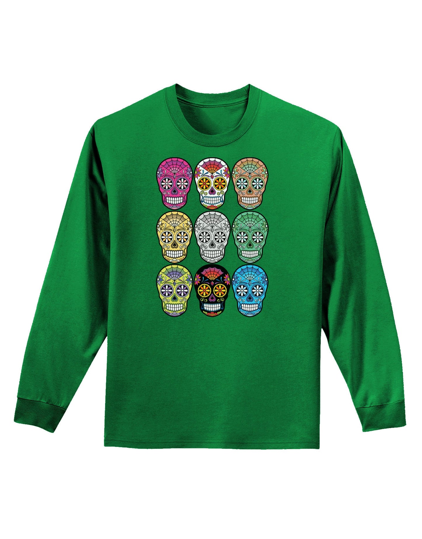 Dia de los Muertos Calaveras Sugar Skulls Adult Long Sleeve Dark T-Shirt-TooLoud-Kelly-Green-Small-Davson Sales
