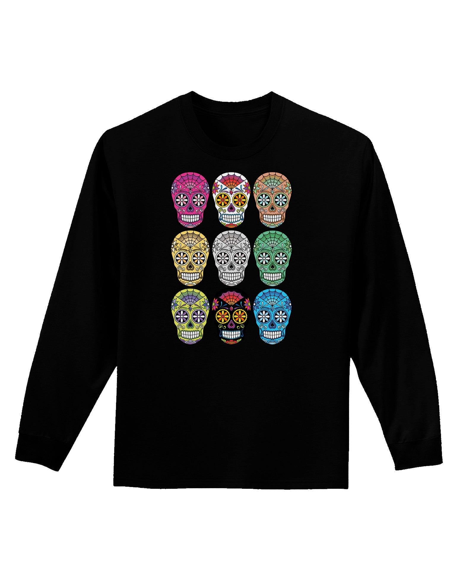 Dia de los Muertos Calaveras Sugar Skulls Adult Long Sleeve Dark T-Shirt-TooLoud-Black-Small-Davson Sales