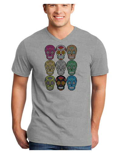 Dia de los Muertos Calaveras Sugar Skulls Adult V-Neck T-shirt-Mens V-Neck T-Shirt-TooLoud-HeatherGray-Small-Davson Sales