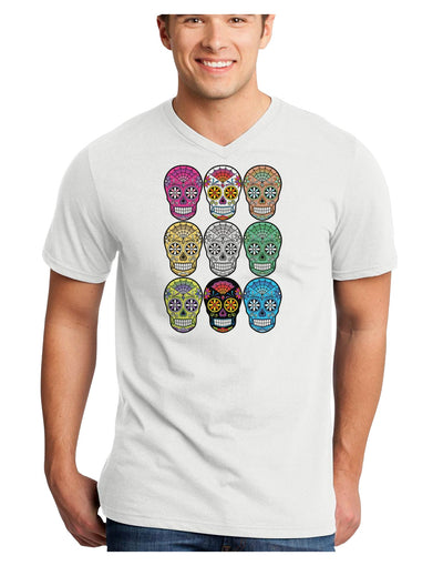 Dia de los Muertos Calaveras Sugar Skulls Adult V-Neck T-shirt-Mens V-Neck T-Shirt-TooLoud-White-Small-Davson Sales