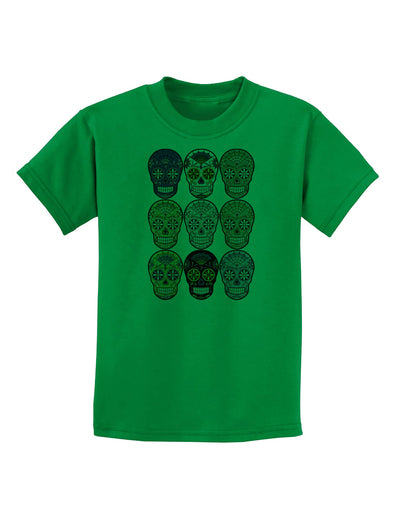 Dia de los Muertos Calaveras Sugar Skulls Childrens T-Shirt-Childrens T-Shirt-TooLoud-Kelly-Green-X-Small-Davson Sales