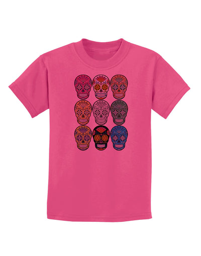 Dia de los Muertos Calaveras Sugar Skulls Childrens T-Shirt-Childrens T-Shirt-TooLoud-Sangria-X-Small-Davson Sales