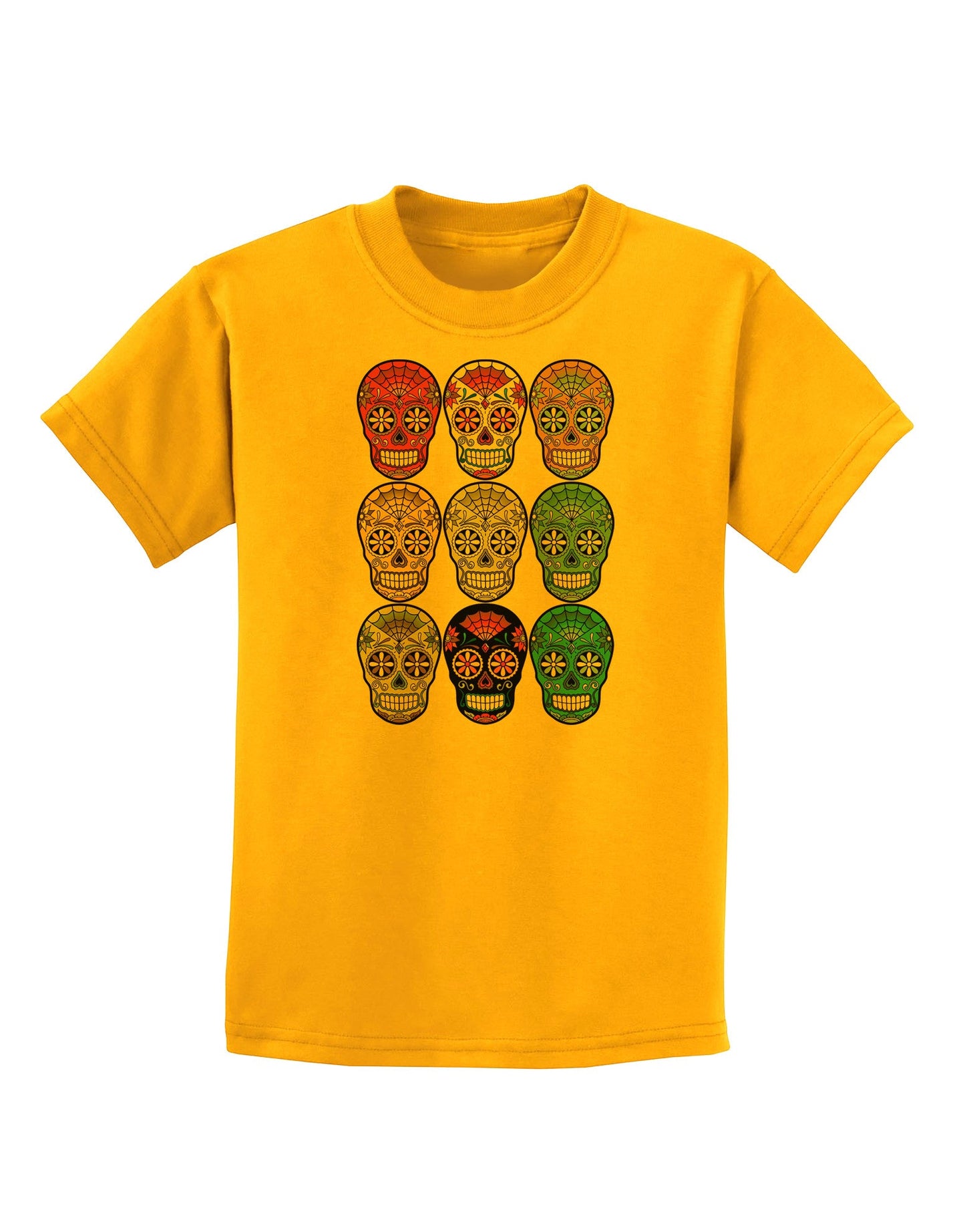 Dia de los Muertos Calaveras Sugar Skulls Childrens T-Shirt-Childrens T-Shirt-TooLoud-Gold-X-Small-Davson Sales