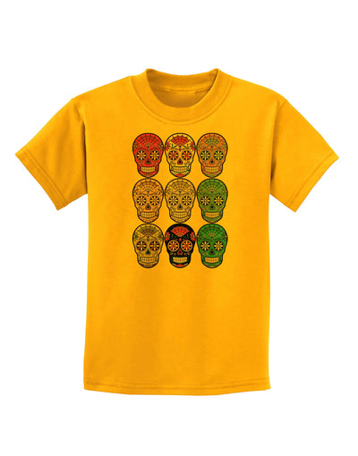 Dia de los Muertos Calaveras Sugar Skulls Childrens T-Shirt-Childrens T-Shirt-TooLoud-Gold-X-Small-Davson Sales