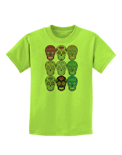 Dia de los Muertos Calaveras Sugar Skulls Childrens T-Shirt-Childrens T-Shirt-TooLoud-Lime-Green-X-Small-Davson Sales