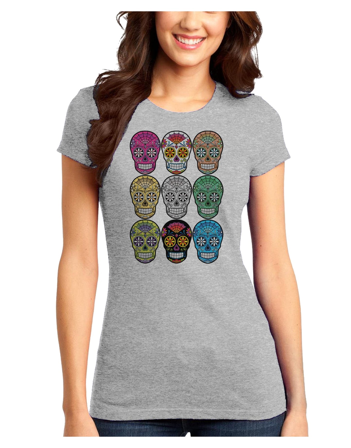 Dia de los Muertos Calaveras Sugar Skulls Juniors T-Shirt-Womens Juniors T-Shirt-TooLoud-Ash-Gray-Juniors Fitted XS-Davson Sales