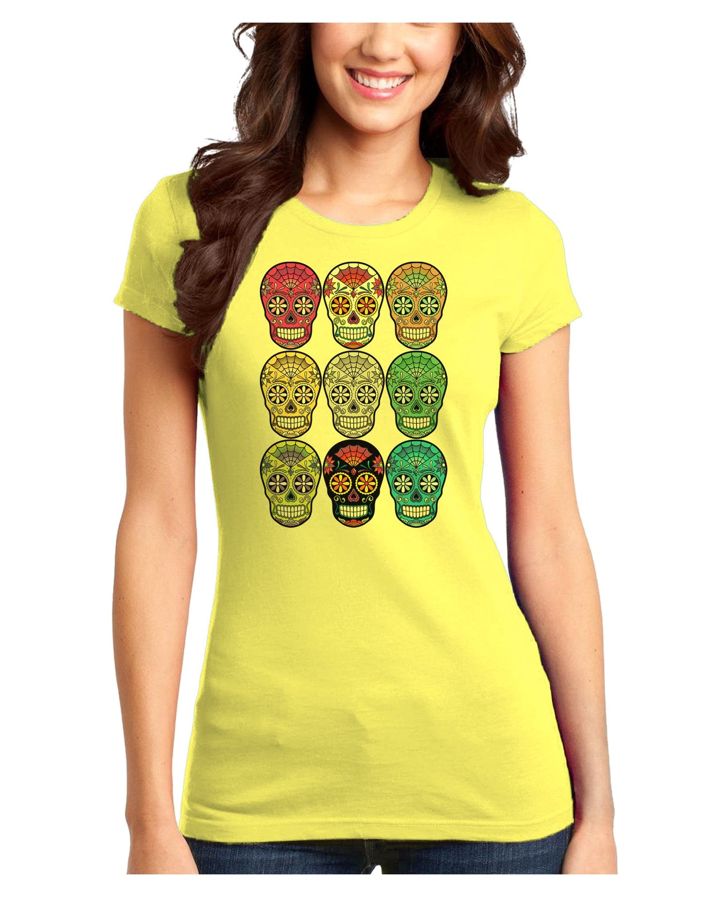 Dia de los Muertos Calaveras Sugar Skulls Juniors T-Shirt-Womens Juniors T-Shirt-TooLoud-Yellow-Juniors Fitted XS-Davson Sales