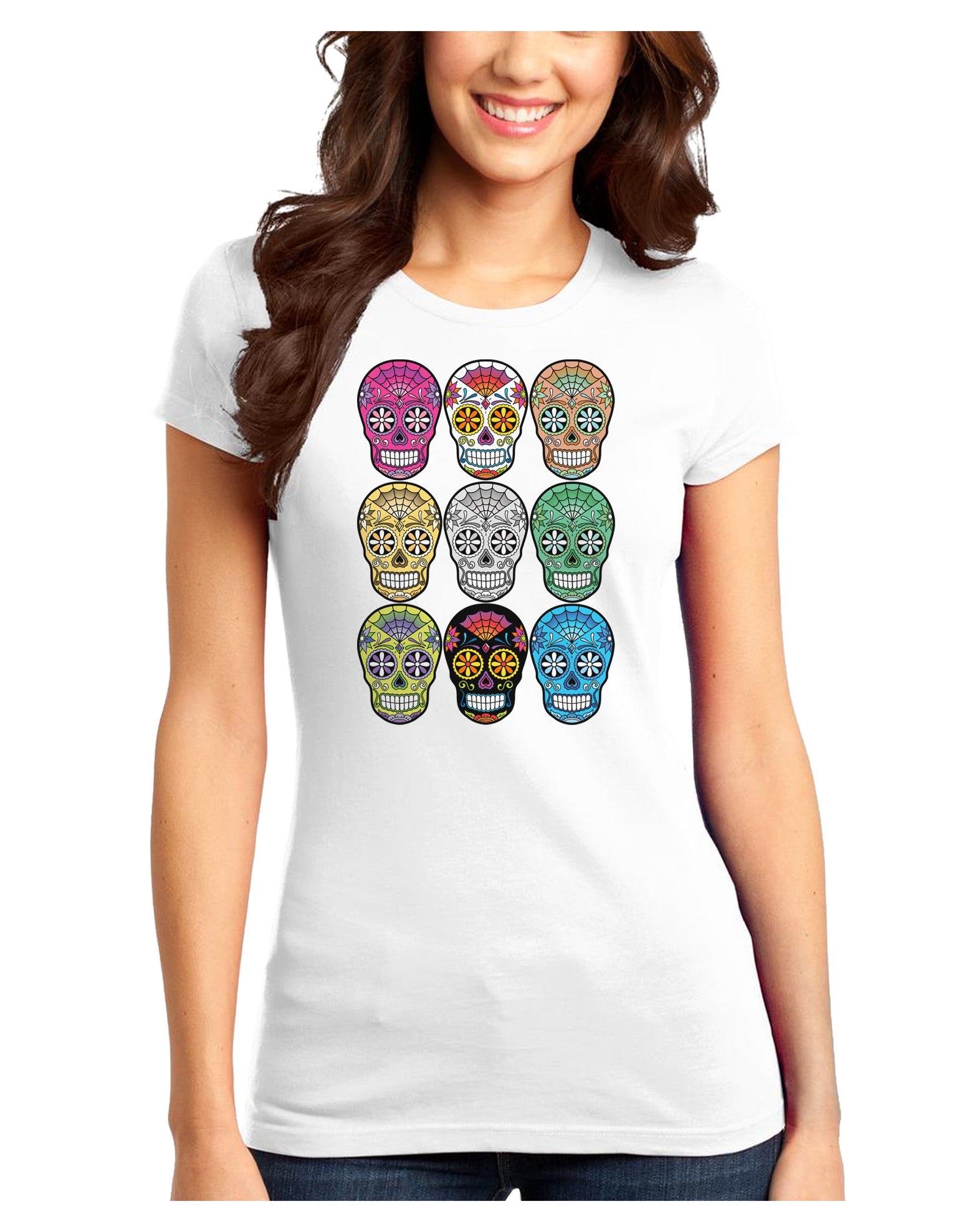 Dia de los Muertos Calaveras Sugar Skulls Juniors T-Shirt-Womens Juniors T-Shirt-TooLoud-White-Juniors Fitted XS-Davson Sales