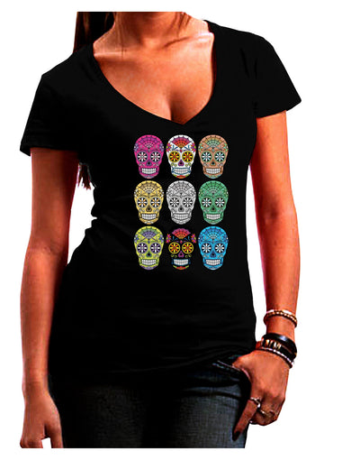 Dia de los Muertos Calaveras Sugar Skulls Juniors V-Neck Dark T-Shirt-Womens V-Neck T-Shirts-TooLoud-Black-Small-Davson Sales