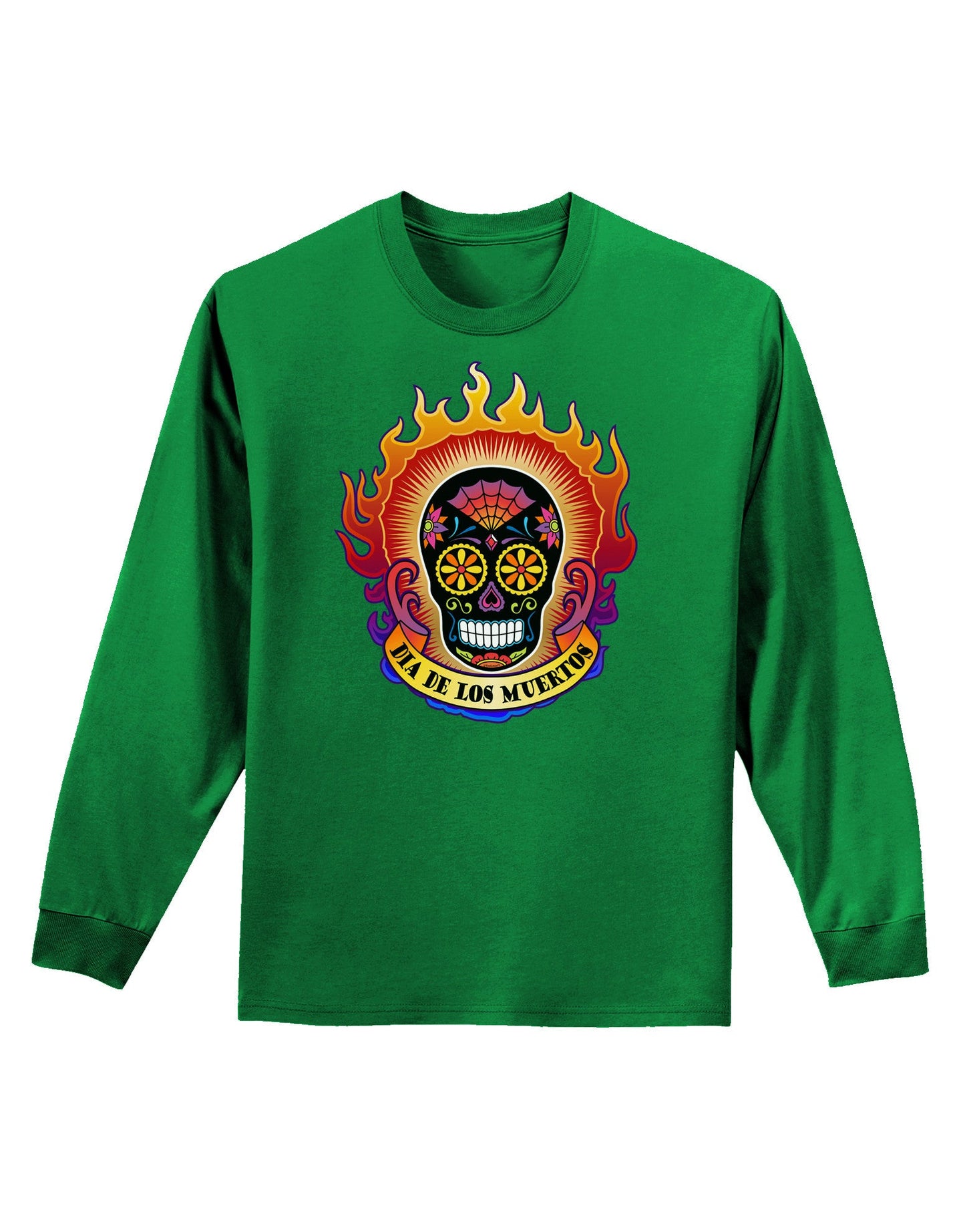 Dia de los Muertos Sacred Calavera Day of the Dead Adult Long Sleeve Dark T-Shirt-TooLoud-Kelly-Green-Small-Davson Sales