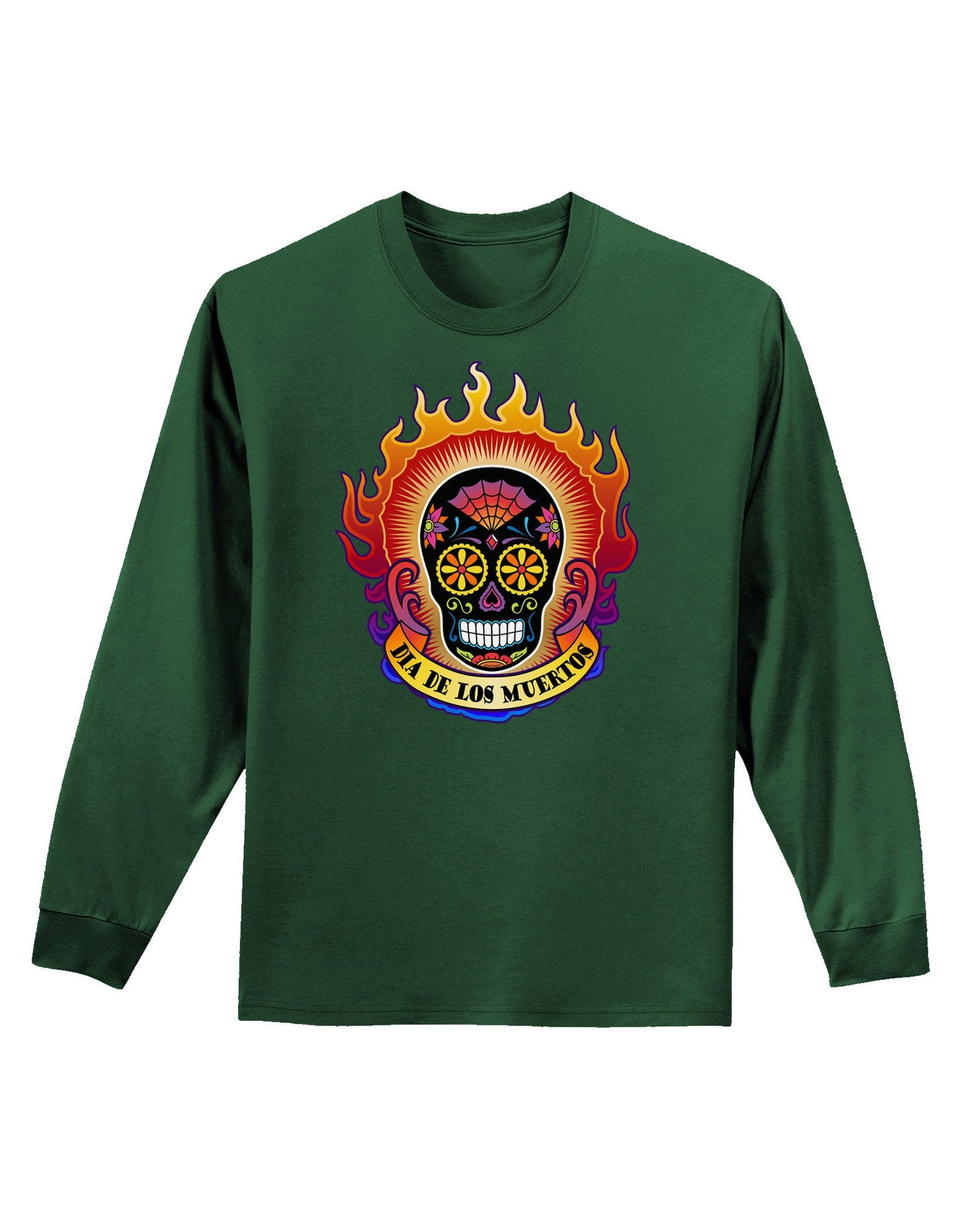 Dia de los Muertos Sacred Calavera Day of the Dead Adult Long Sleeve Dark T-Shirt-TooLoud-Dark-Green-Small-Davson Sales