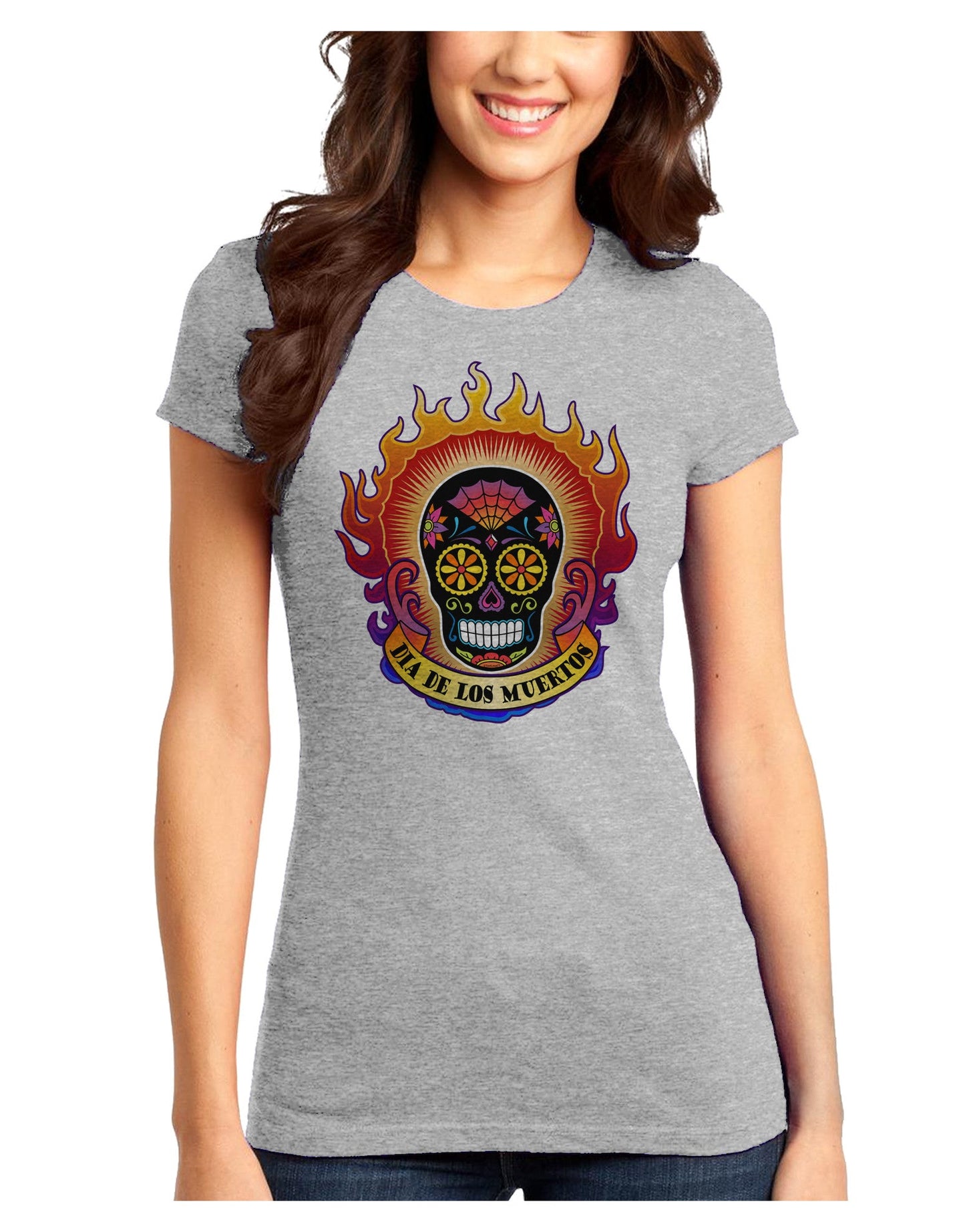 Dia de los Muertos Sacred Calavera Day of the Dead Juniors T-Shirt-Womens Juniors T-Shirt-TooLoud-Ash-Gray-Juniors Fitted XS-Davson Sales